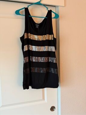Torrid Black Tank Top with Gold & Silver Sequin Stripes